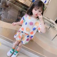New summer home clothes for boys and girls, air-conditioned clothes, thin short-sleeved sports tops, two-piece suits  White