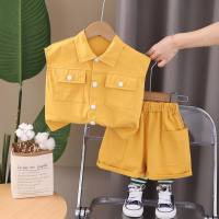 Kinder einfarbige Arbeitskleidung Freizeitkleidung Kinderanzug Jungen Sommer Revers ärmellose Weste Kinderbekleidung zweiteiliges Set 2024  Gelb