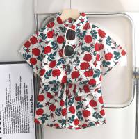 Boys shirt suit summer suit new Hong Kong style middle and large children's stylish floral casual flower shirt children's clothing wholesale  Red