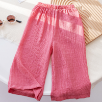 ملابس الأطفال الفتيات الصيف الجديدة السراويل واسعة الساق النمط الكوري بسيطة متعددة الاستخدامات السراويل المضادة للبعوض ملابس الصيف للأطفال السراويل الخفيفة تنفس  وردي 