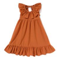 Novedad de verano, vestido de color liso para niñas, vestido de algodón y lino, Falda plisada cómoda y holgada, vestido para niños  marrón