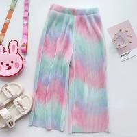 Ice silk girls anti-mosquito pants summer children's wide-leg pants loose breathable baby girl thin rainbow pants  multicolor