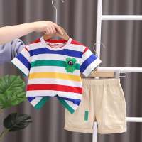 T-shirt ours rayé à manches courtes pour garçons, vêtements d'été pour enfants, style coréen, tendance, vêtements japonais pour enfants, 2023  rouge