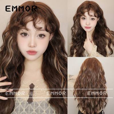 Japanese and Korean new women's wigs retro dyed brown wool small curly bangs light lazy style wig headpiece