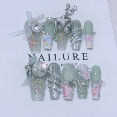 Fairy-like spring field flowers watercolor long detachable nails hand-wearing nail patches