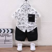Baby fashionable shirt infant children summer two-piece suit trendy boy summer short-sleeved shirt suit  Black