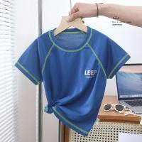 Children's summer sports short-sleeved T-shirts for boys and girls quick-drying mesh tops stretch underwear bottoming shirts  Blue