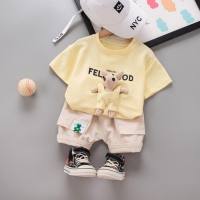 Baby Cartoon Cute Short Sleeve Casual T-Shirt Children's Clothes Boys Summer Clothes Thin Casual Cargo Shorts Set Wholesale  Yellow