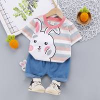 Boys summer clothes 2021 new baby short-sleeved suit Korean style fashionable children's summer handsome two-piece set  Apricot