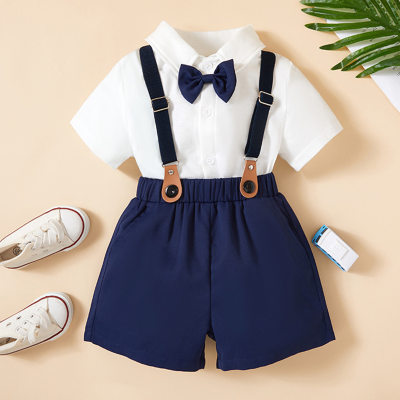 Children's short-sleeved shirt suit overalls boy summer flower girl baby first birthday dress gentleman two-piece suit