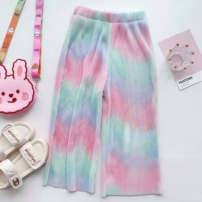 Ice silk girls anti-mosquito pants summer children's wide-leg pants loose breathable baby girl thin rainbow pants