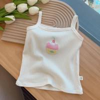 Girls' sleeveless tops cartoon embroidery knitted slim elastic vest girls' camisole candy color summer clothes  White