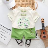 2023 summer children's clothing manufacturers wholesale new summer boys and girls Chinese style thin short-sleeved suit baby clothes  Green