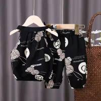 Girls Suit Summer Wear 2024 Baby Girl Sleeveless Vest Summer Thin Style Western Style Two-piece Set for Children  Black