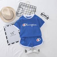 Fashion boy summer suit boy two-piece suit baby children's clothing baby short-sleeved summer clothes 1-2-3-4-5 years old clothes  Blue