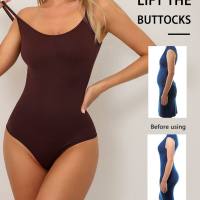 Seamless Shaper Bikini T-Back Bodysuit Waist and Tummy Control Suspender Bodycon Corset  Brown