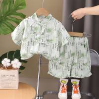 قميص صيفي جديد للأولاد من Hanfu صيني بأكمام قصيرة 2024 بدلة صيفية للأطفال على الطراز الصيني ملابس أطفال للأطفال 3  أخضر