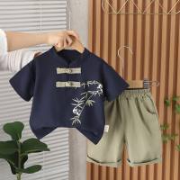 2024 new style boy summer shirt suit boy baby summer buttoned Tang suit Chinese style shirt suit  Navy Blue