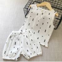 Baby summer vest set 2023 new Korean style children's clothing infant cotton gauze summer clothing boys' sleeveless shorts  White