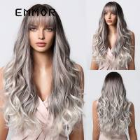 Nouvelle perruque cheveux bouclés pleine tête ensemble naturel réaliste air frange dégradé gris grosses vagues  Style 1