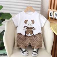 Summer boys and girls short-sleeved two-piece shorts suit  White