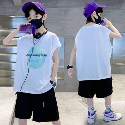 Children's summer vest sleeveless t-shirt 2023 new T sports waistcoat loose middle and large children's net celebrity boy fashionable trend