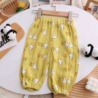 Baby double-layer cotton breathable anti-mosquito pants summer Korean style thin style small children's bloomers summer air-conditioning pants  Yellow