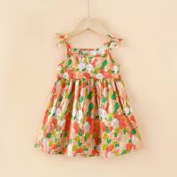 Vestido para niñas, falda con tirantes de princesa estilo ins para niños, falda floral de estilo coreano  naranja