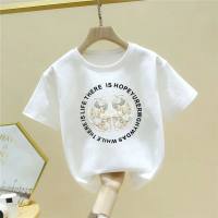 Children's summer short-sleeved T-shirt cross-border new products girls pure cotton printing fashion retro style middle and large children baby summer clothes  White