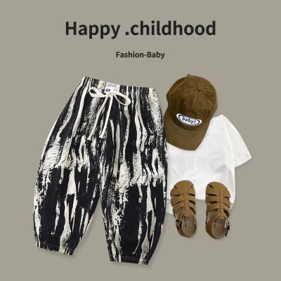 New style children's bloomers boys and girls ink painting style casual pants summer trendy all-match chiffon anti-mosquito pants
