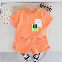 T-shirt d'été décontracté à col rond pour garçons, short à manches courtes pour enfants  Orange