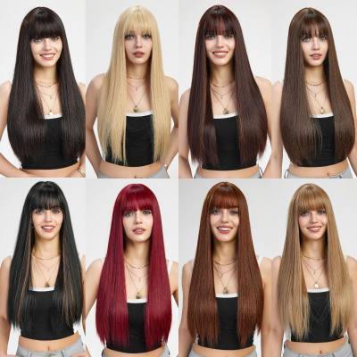 Perruques pour femmes cheveux longs raides ensemble tête complète cheveux longs raides mode coiffure dames moelleux naturel perruque ensemble