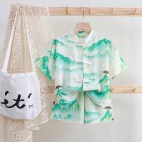 New Chinese style children's new children's clothing boys' Hanfu summer clothes ancient style suits boys' middle and large children's new Chinese style national style  Green