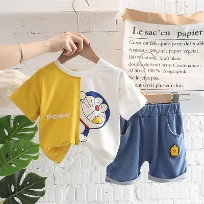 2023 new summer style boys and girls cartoon round neck short-sleeved suit baby sports shorts two-piece set trendy delivery