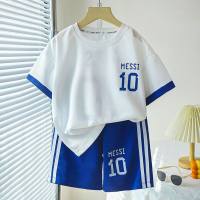 Children's summer sports basketball suits boys mesh quick-drying short-sleeved shorts small and medium children's football training suits  Blue
