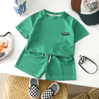 Nuevo estilo de ropa para niños, traje de ocio de verano para niños, ropa holgada, gofres de manga corta para bebés de verano  Verde