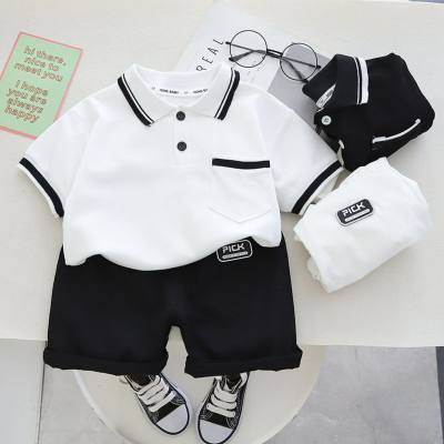 Handsome children's clothing new season children's solid color lapel short-sleeved suit baby boy summer two-piece set