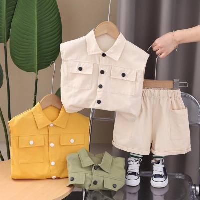 Small and medium-sized children's solid color workwear casual wear suits boys' lapel sleeveless vest children's clothing two-piece suit