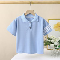 الأطفال قصيرة الأكمام تي شيرت الصيف جديد الأولاد قميص بولو الكورية نمط التلبيب ملابس الصيف نصف كم رقيقة ملابس الأطفال  أزرق