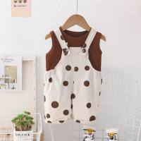 Baby girl casual fashion two-piece summer new girl's all-print polka dot suspender shorts set  Beige