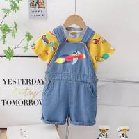 Fashionable spaceship short-sleeved suit for young and middle-aged boys, trendy summer style short-sleeved suit  Yellow