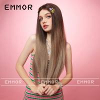 European and American style new product bangs champagne brown long straight hair temperament goddess wig full head hairstyle hair  Style 2