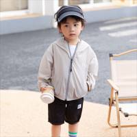 UPF50+ children's sun protection clothing boys and girls summer ultra-thin anti-ultraviolet jacket baby outerwear breathable sun protection clothing  Gray
