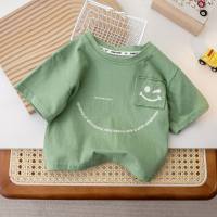 Children's pure cotton short-sleeved boys and girls summer solid color tops baby short-sleeved round neck loose T-shirt half-sleeved  Green