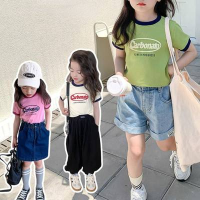 Camiseta de manga corta de verano para niñas, ropa para niños con estampado de dibujos animados de Modal, Top con máscara fina y cuello redondo para niños