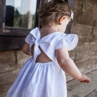 Vestido de princesa de color sólido de lino y algodón para bebé, nuevo estilo  Blanco