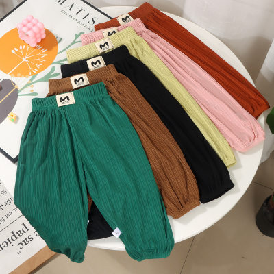 Children's summer anti-mosquito pants drawstring ice silk boys and girls outerwear pants 7A antibacterial nine-point pants