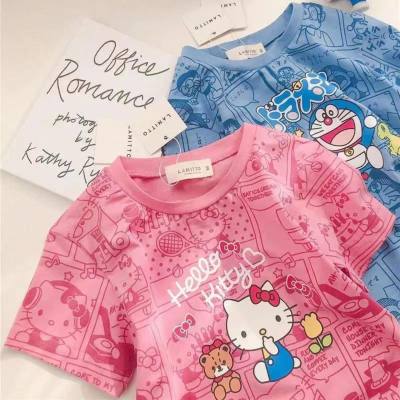 European and American style summer new children's short-sleeved round neck T-shirt for boys and girls cartoon print round neck top