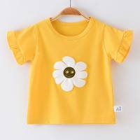 Girls cotton short-sleeved T-shirt baby summer stylish half-sleeved tops for children aged 18 and under  Yellow
