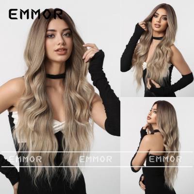 Hot selling style middle part gradient brown lazy long curly natural fluffy wig full head set